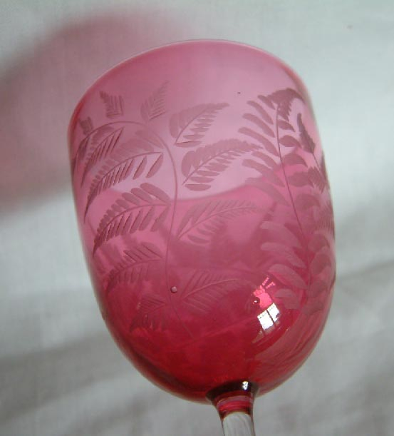 c1880s cranberry glass goblet engraved ferns